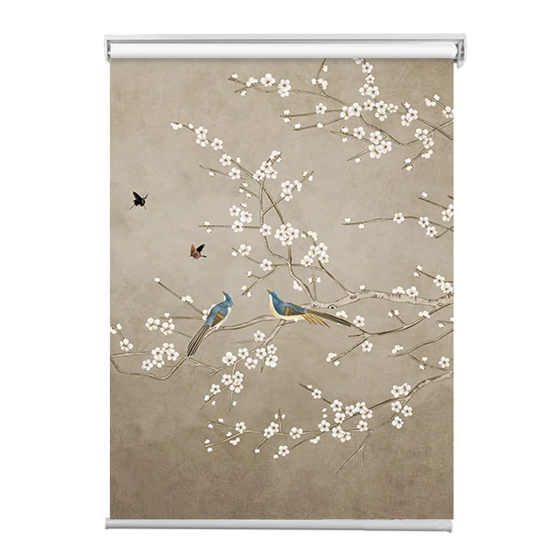 Chinese classical style Roller blinds Lotus flowers Birds Printing Blackout and daylight Window Blinds shades Bedroom balcony