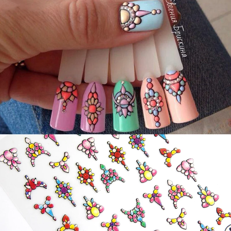 3D наклейки для ногтей Красочный цветочный узор переводные наклейки на ногти аксессуары для ногтей DIY украшения для ногтей гель для лака