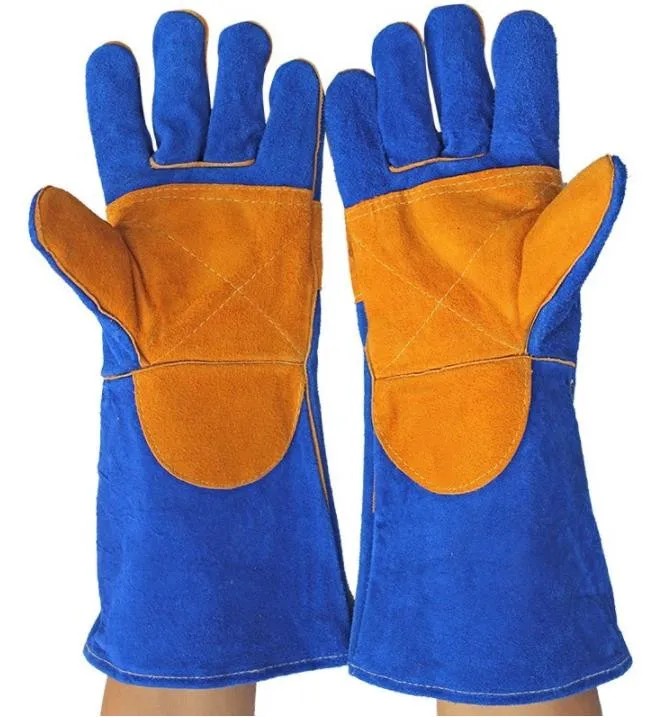 13-16 Inches Leather Forge Welding Gloves Heat Fire Resistant Grill Fireplace Furnace Stove Pot Holder Tig Welder Mig BBQ Gloves