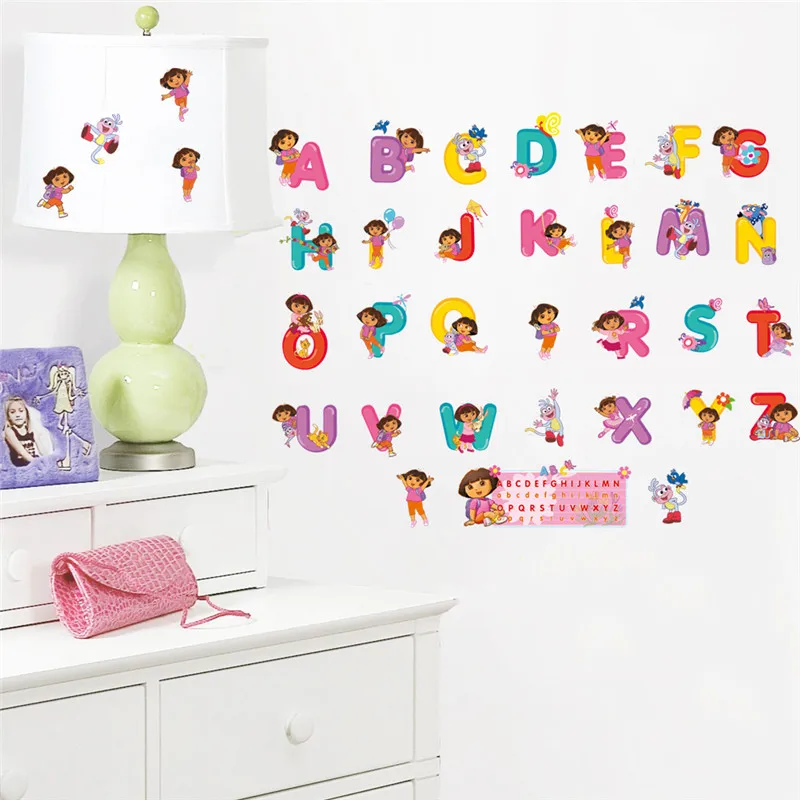 Cartoon Dora children bedroom decor alphabet wall stickers for kids