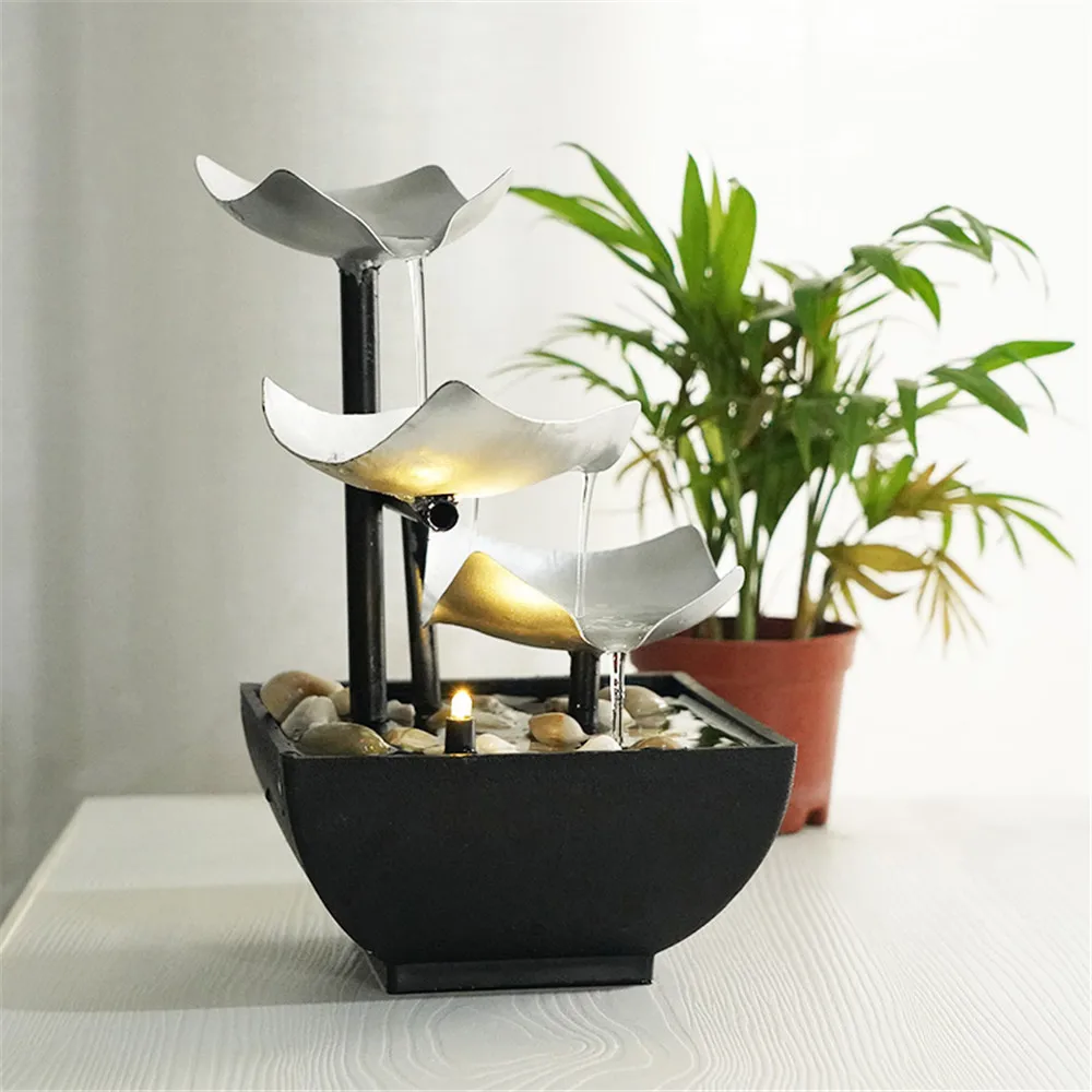 Desktop fountain 3 layer relaxation automatic pump with power switch ultra-deep sink for indoor home office decoration desk decor