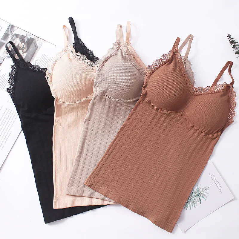 Lace Camisole Women Thermal Underwear Winter Seamless Tank Tops Female Bottoming Lace Top Camis Ladies Lingerie