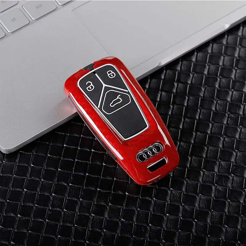 Carbon Fiber Red Металлический корпус из углеродного волокна крышка ключа автомобиля чехол 3 кнопки для Audi A4 A5 A6 B6 B7 B8 A7 A8 Q5 Q7 R8 TT S5 S6 брелок аксессуары - Название цвета: Carbon Fiber Red