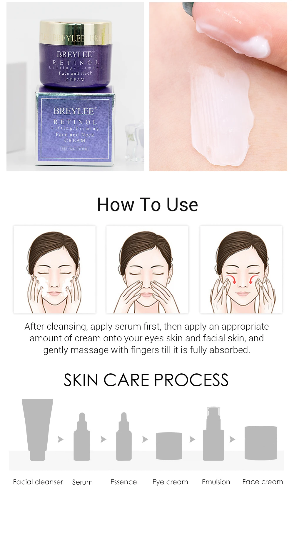 BREYLEE Retinol набор Антивозрастная укрепляющая сыворотка для лица крем для глаз крем для лица для удаления тонкой линии морщин подтягивающий уход за кожей увлажняющий
