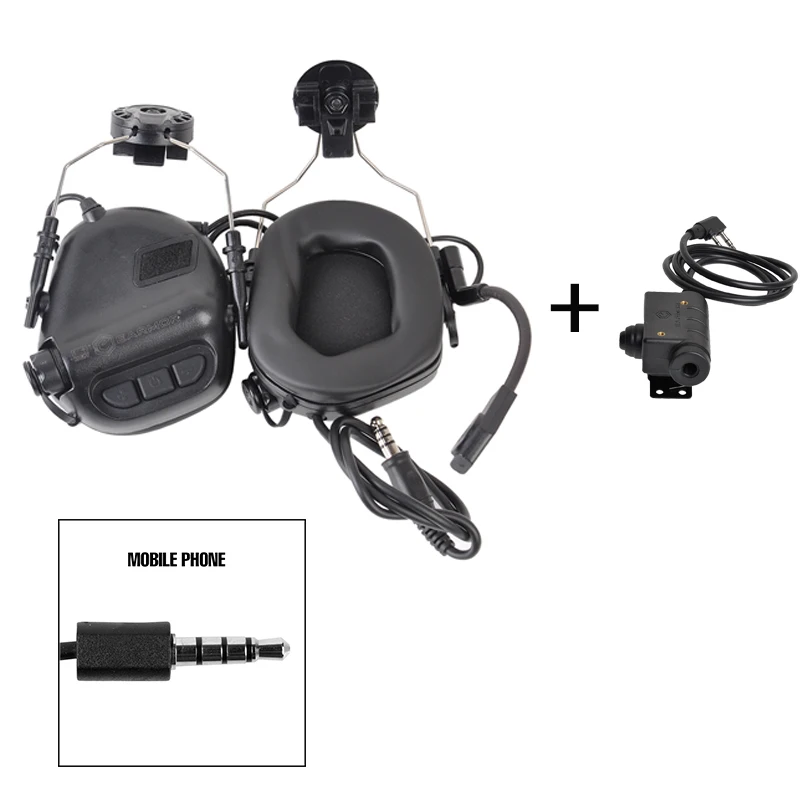 M31H-BK and M51-PH EARMOR M31H Mod3 тактическая гарнитура и M51 адаптер PTT набор шумоподавления наушники для MT быстрая дуга шлема - Цвет: M31H-BK and M51-PH