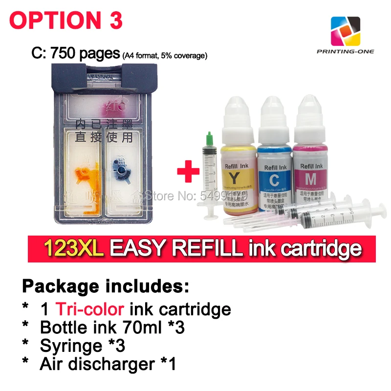 Option 3-New version 123XL чернильный картридж легко Заправляемый для hp 123 hp 123XL многоразовый совместимый с hp deskjet 2130 2620 2630 3630 3639 принтер - Цвет: Option 3-New version