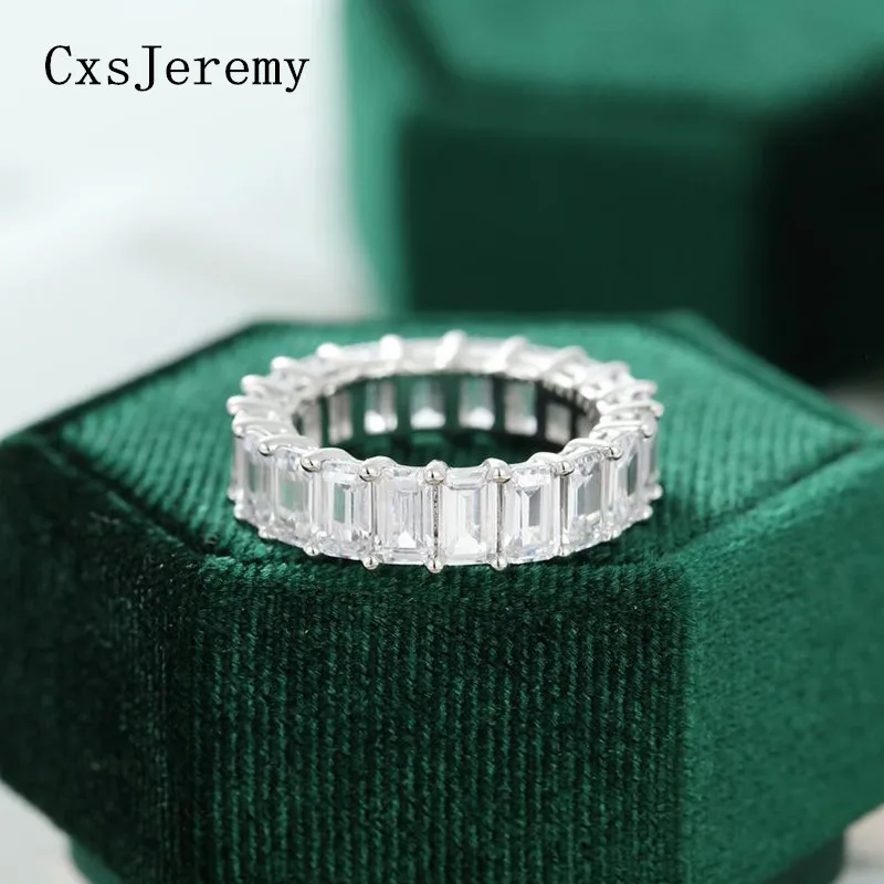 CxsJeremy 14K белое золото изумруд огранка Moissanite обручальное кольцо 3*5 мм Полная