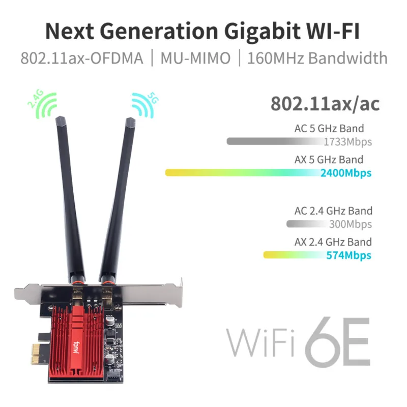 phone lan adapter Intel AX210NGW pcie wifi adapter 2.4G/5G/6GHz 802.11AX/AC Bluetooth 5.2 Wi-Fi 6E Wireless Network Wlan Card desktop Windows 10 wifi card for pc