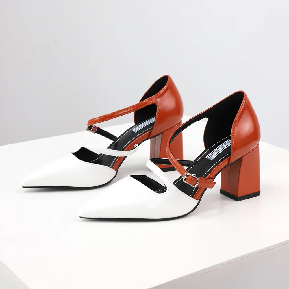 

2019 Autumn Trend Personality Xian Gas Spell Color Hasp Pointed Thick With Fashion Gao With Women's Shoes