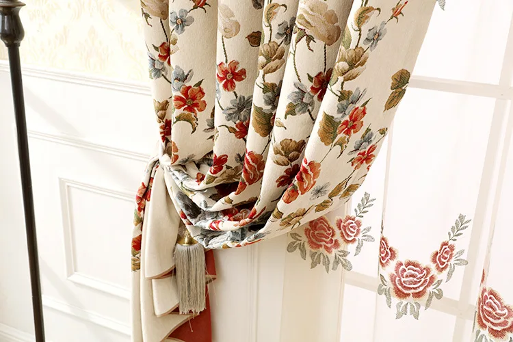 American Country Xuenier Embroidery Shade Curtains for Living Dining Room Bedroom