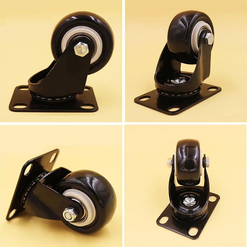 

1.5 Inch Black Swivel Flat Casters Sofa Baby Bed Trolley Wheels Load-Bearing 50kg Hardware Furniture PU Rubber Castors