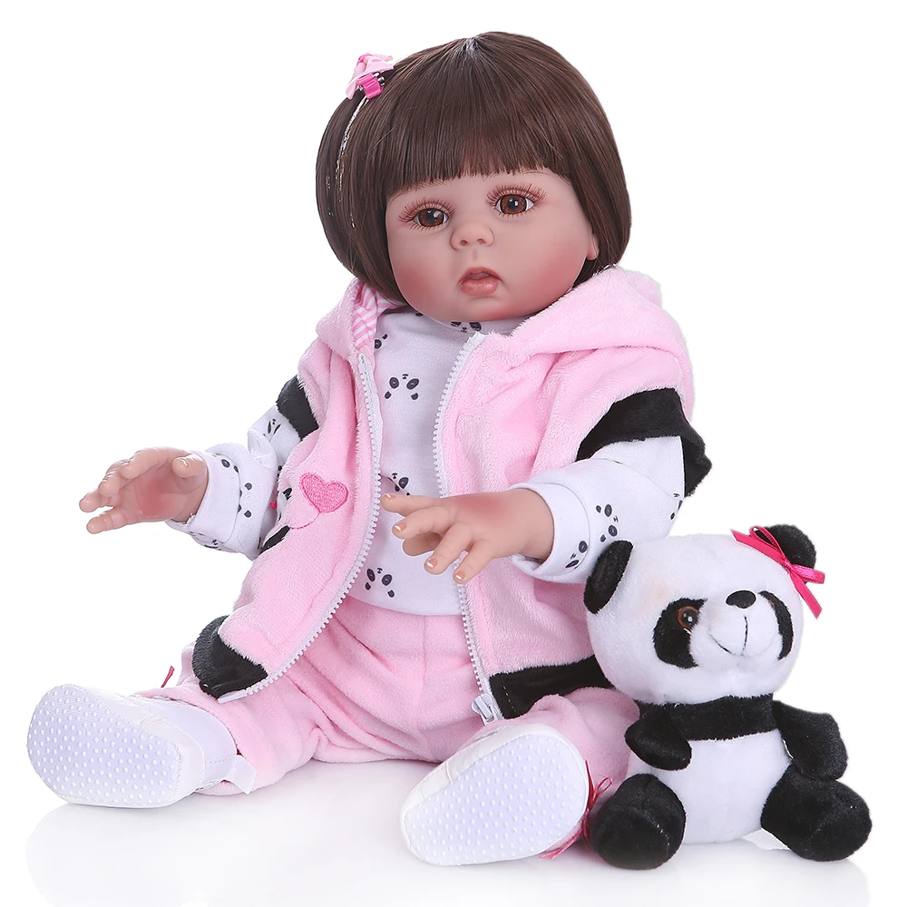 

Npk 48Cm Full Body Silicone Doll Baby Straight Curly Hair Realistic Reborn Toddler Doll Baby Bath Toy For Children