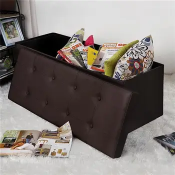 

Practical PVC Leather Rectangle Shape with Leather Button Footstool Large Size Brown，ship from US drop shipping