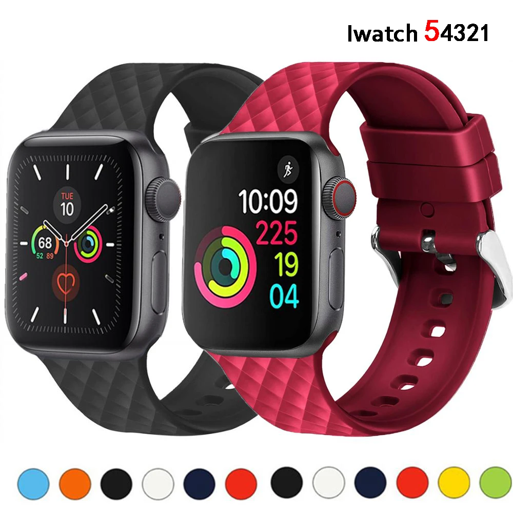 Ремешок для apple watch band 44 мм 40 мм iwatch 5 4 3 band 42 мм 38 мм correa ромбический узор спортивный мягкий силиконовый ремень браслет