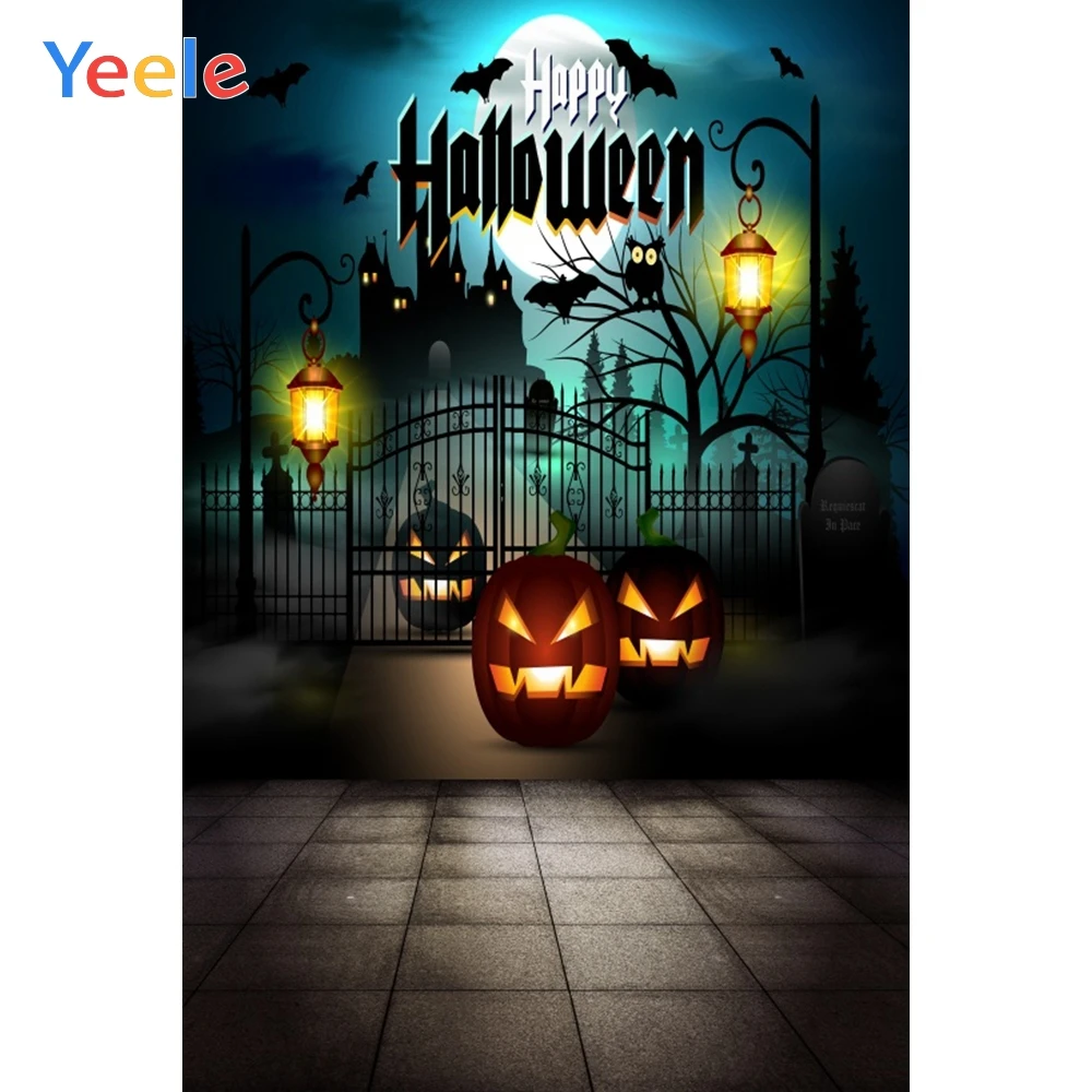 

Yeele Halloween Pumpkin Light Castle Gate Cross Moon Photography Backgrounds Customized Photographic Backdrops for Photo Studio
