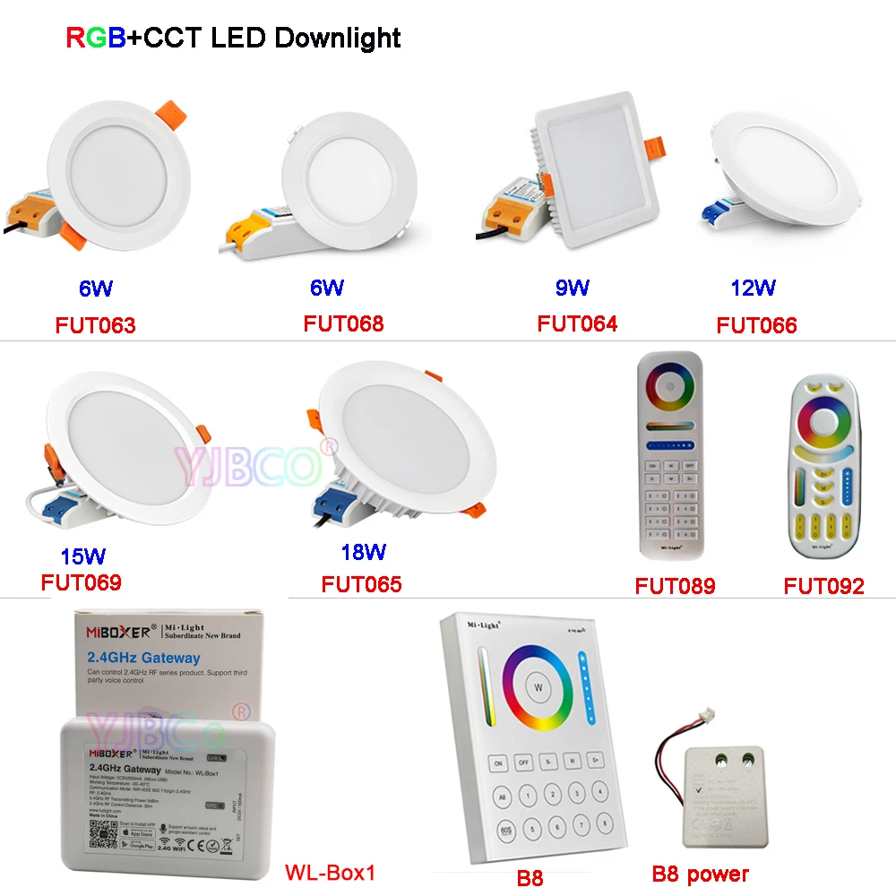 

MiBOXER AC110V 220V 6W/9W/12W/15W/18W Dimmable LED Ceiling Spotlight RGB+CCT LED Downlight FUT063/FUT066/FUT068/FUT069/B8/Box1