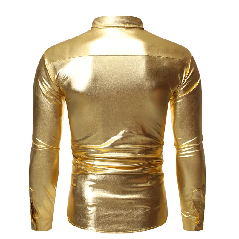 Shiny Gold Sequin Men Shirt Metallic Glitter Mens Party Dance DJ Shirts Stylish Night Club Long Sleeve Shirt Men Camisas Hombre