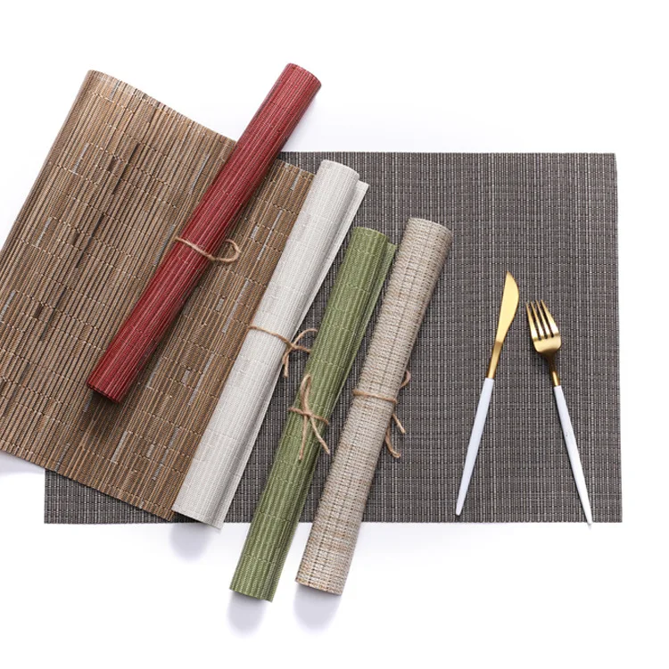 

Bamboo Grain Design Table Non-slip Insulation Solid Placemats European Style Mat Kitchen Decoration Home Pad For Dining Table