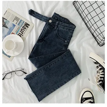 

JUJULAND Jeans for women high waist plus size skinny blue mom Jeans Denim pant 8114