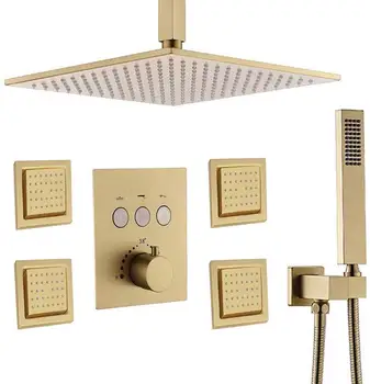 

Shower Set with Body Sprays and Handheld, Ceiling Rain Mixer Shower Faucet Valve,(Allows Multiple Heads to Function At a Time)