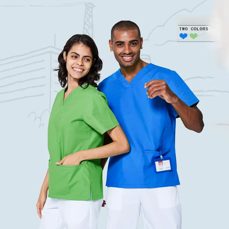 

Women Men Scrub Set Suit Medical SPA Uniforms Hospital OR Workwear Poplin Comfortable Doctor Dentist Work Suits Top and Pant