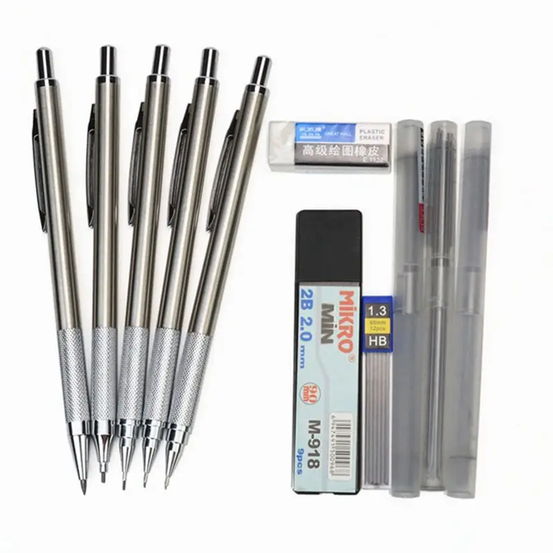 2022 4pcs Set Stainless Steel Mechanical Pencil High Quality 2b Black