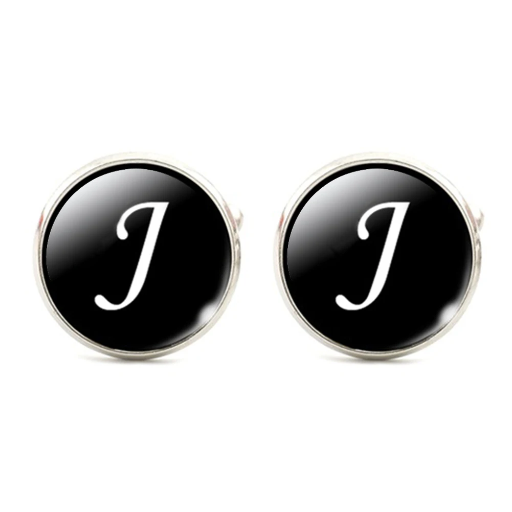 J Мужские костюмы с буквенным принтом, манжеты для рубашки, посеребренные Стеклянные Кабошоны, французские манжеты с буквами, свадебные манжеты, аксессуары - Окраска металла: J