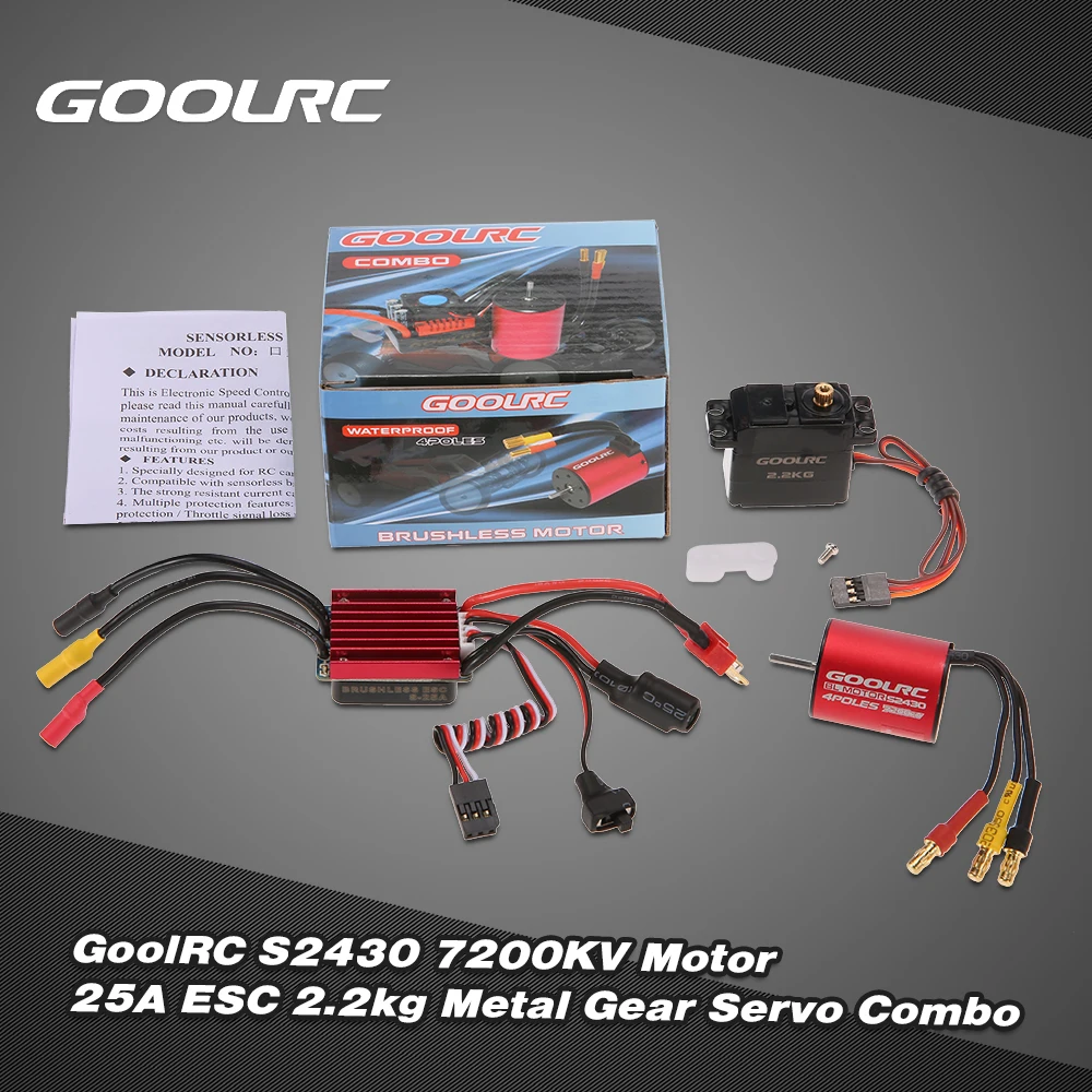 

High Quality GoolRC S2430 7200KV Brushless Motor 25A ESC 2.2kg Metal Gear Servo Combo Set for 1/16 1/18 RC Car