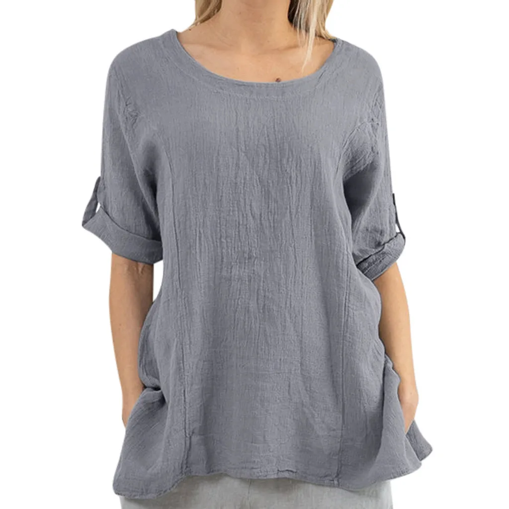 Женская Туника VogueBlusas с вырезом лодочкой и откатным рукавом, рубашка, свободные топы, красивая летняя Винтажная футболка, домашняя одежда, большие размеры XXL