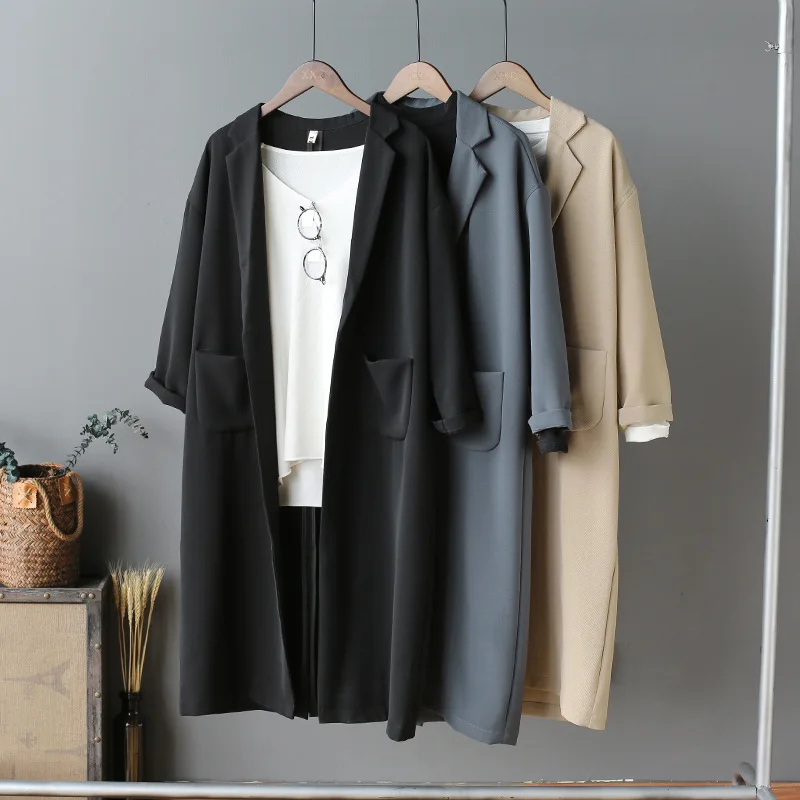 

spring Autumn New Plus Size Fashion Women Loose Casual Harajuku Vintage Long section Windbreaker Female coat