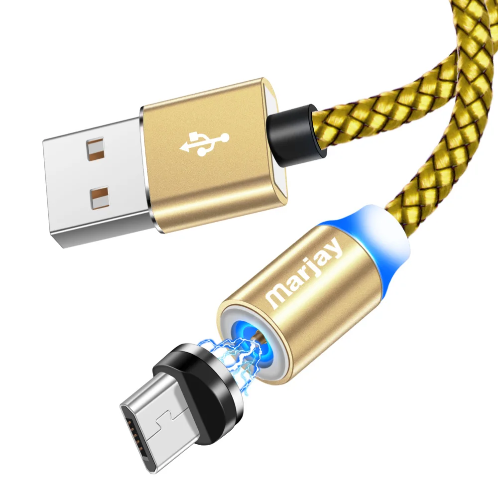 Glod For Micro Marjay Магнитный зарядный кабель светодиодный Micro usb type C Магнитный usb зарядный кабель для iphone X 7 8 6 Xs Max XR samsung S9 зарядное устройство - Цвет: Glod For Micro