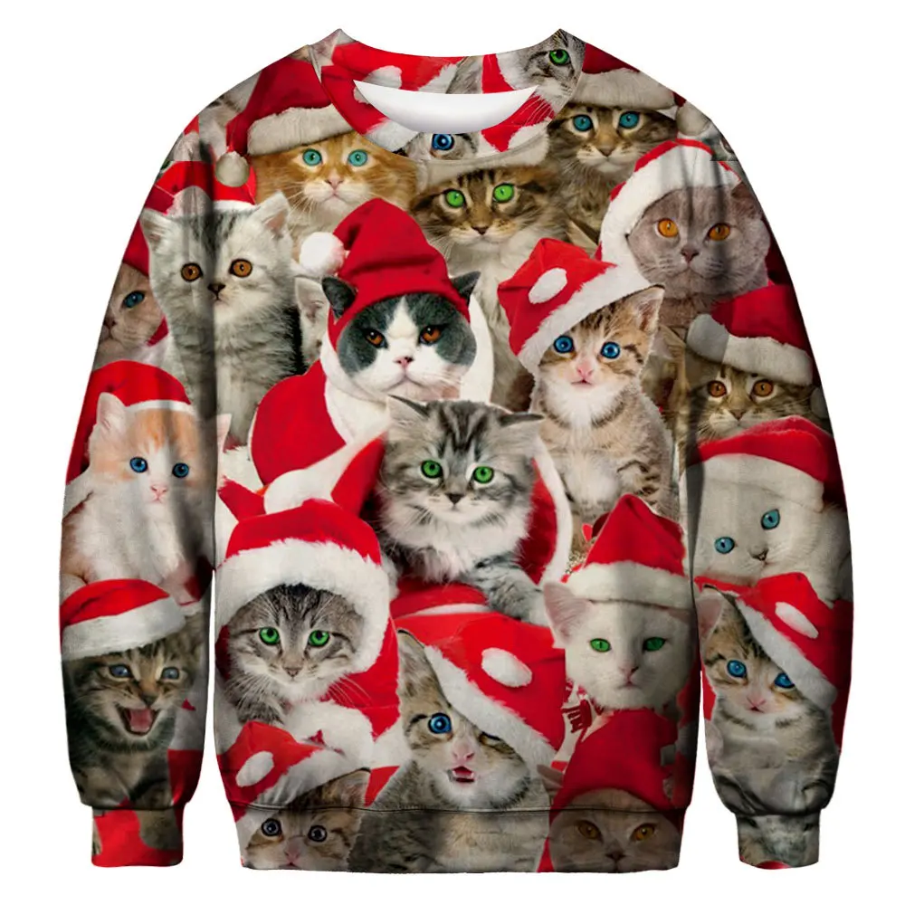 Осень Зима рождественский Кот Hodie для женщин Элегантные повседневные забавные толстовки женские милые толстовки - Цвет: 1