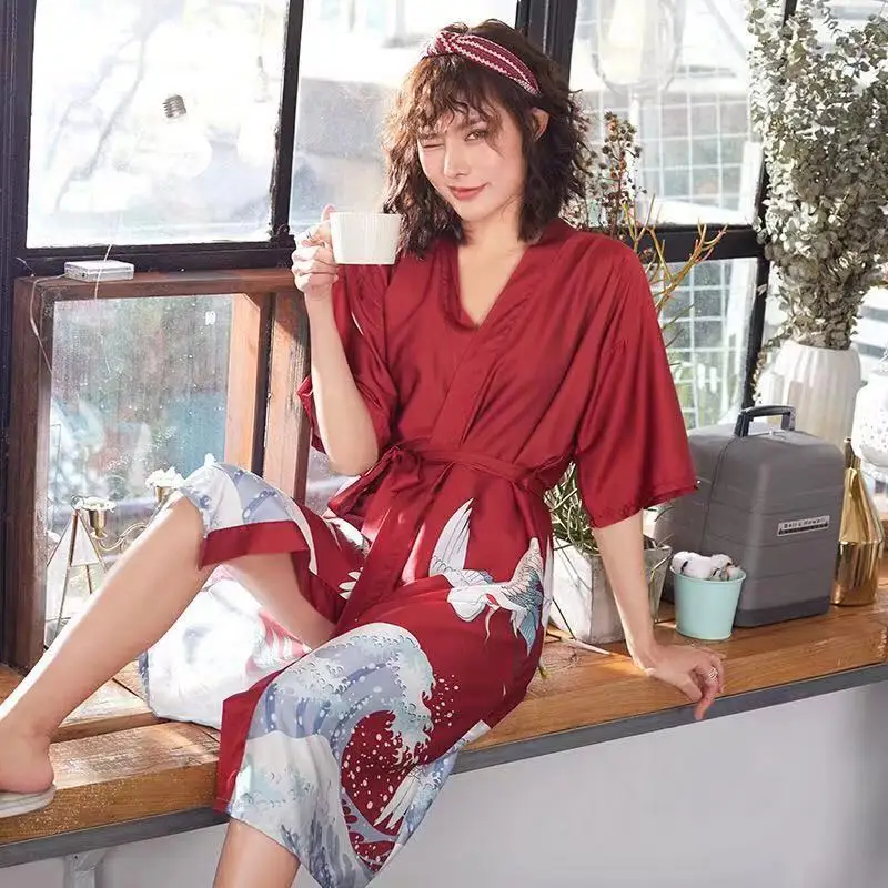 

Print Female Rayon Nightgown Summer Causal Sleepwear Sexy Bride Bridesmaid Wedding Robes Loose Kimono Bath Gown Home Dress