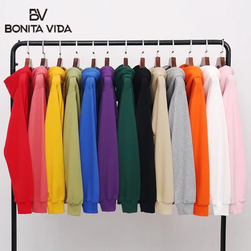 

Bonita Vida Solid Color Pullover Casual Streetwear Hooded Hoodies Men Fashion Korean Cotton Hip Hop Male Sweatshirts Tops