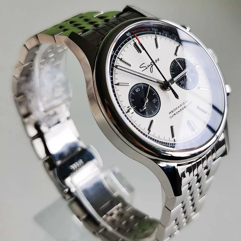 Sugess 1963 Chronograph Mechanical Seagull Movement st1901 Swan neck Watch Men Sapphire 40mm Metal bracelet Watches Mens 2020