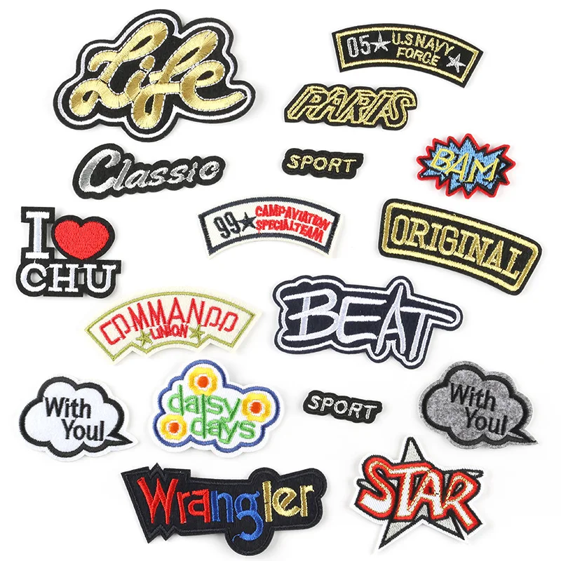

English Letters Patches for Clothing Embroidered Appliques Iron on Badges Stripes Alphabet Stickers on Clothes @G