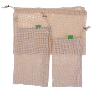 

3PCS/Set Washable Drawstring Organizer Mesh Bag Eco Reusable Produce Bags 3Sizes