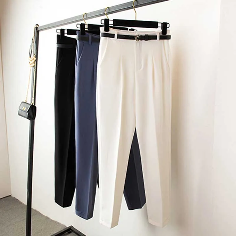 2020 New Summer OL Style White Women Pants Lady High Waist Elegant Office Work Trousers Casual Sashes Pencil Pant Female