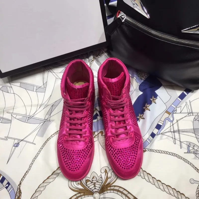 

Кроссовки унисекс с высоким верхом, шелковые сатиновые, на платформе, со шнуровкой, со стразами, повседневная обувь в европейском стиле для пар, весна-осень