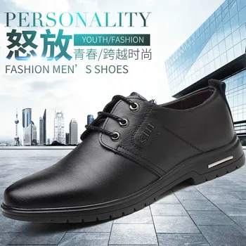 

XM66 eather shoes leather lace up business formal wear men's shoes with pointed perforated casual shoes in summer of 2019
