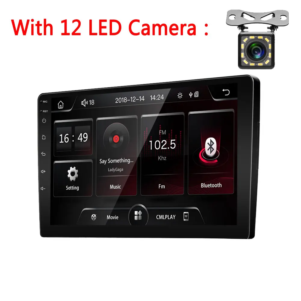 With 12 LED Camera Podofo 9 ''HD 2.5D Закаленное стекло зеркало автомобиля радио MP5 мультимедийный плеер Bluetooth FM Авторадио 2din кассетный магнитофон стерео - Цвет: With 12 LED Camera
