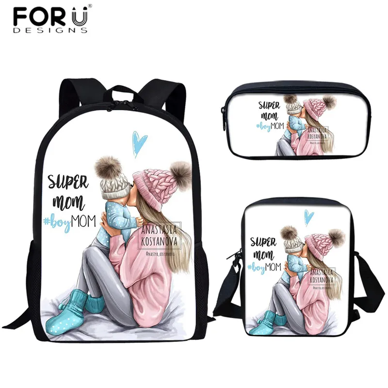 FORUDESIGNS/школьные сумки для супер мамы Harajuku Kawaii рюкзак для детей девочек Повседневный 3 шт. школьные сумки ортопедический рюкзак Mochilas - Цвет: HMA483CEK