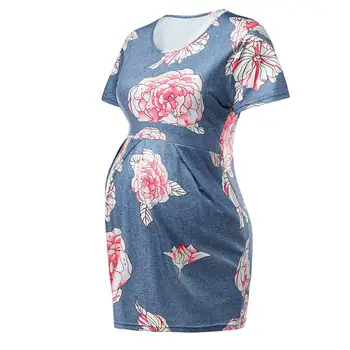 

bunvel Summer Maternity Clothes Flower Pattern Maternity T Shirt Casual Short Sleeve Women's Pregnancy T Shirt Mama Shirt