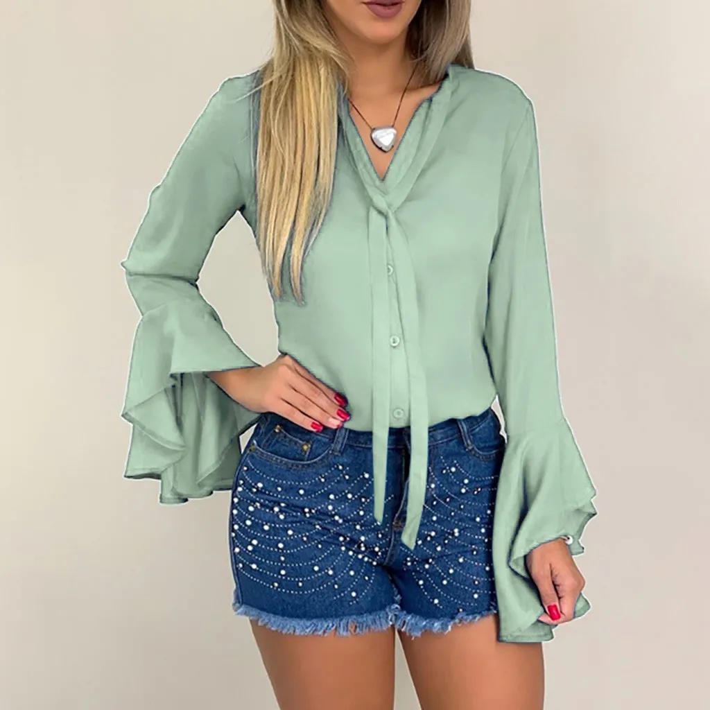 2019 Офисная Женская блузка рубашка хлопковая однотонная длинный рукав женская