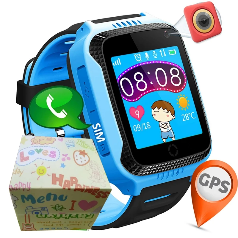  Kid Safe Uhr Mit Taschenlampe und Kamera SIM Anrufe Kind GPS Smart Uhr Anti-verloren SOS Standort T