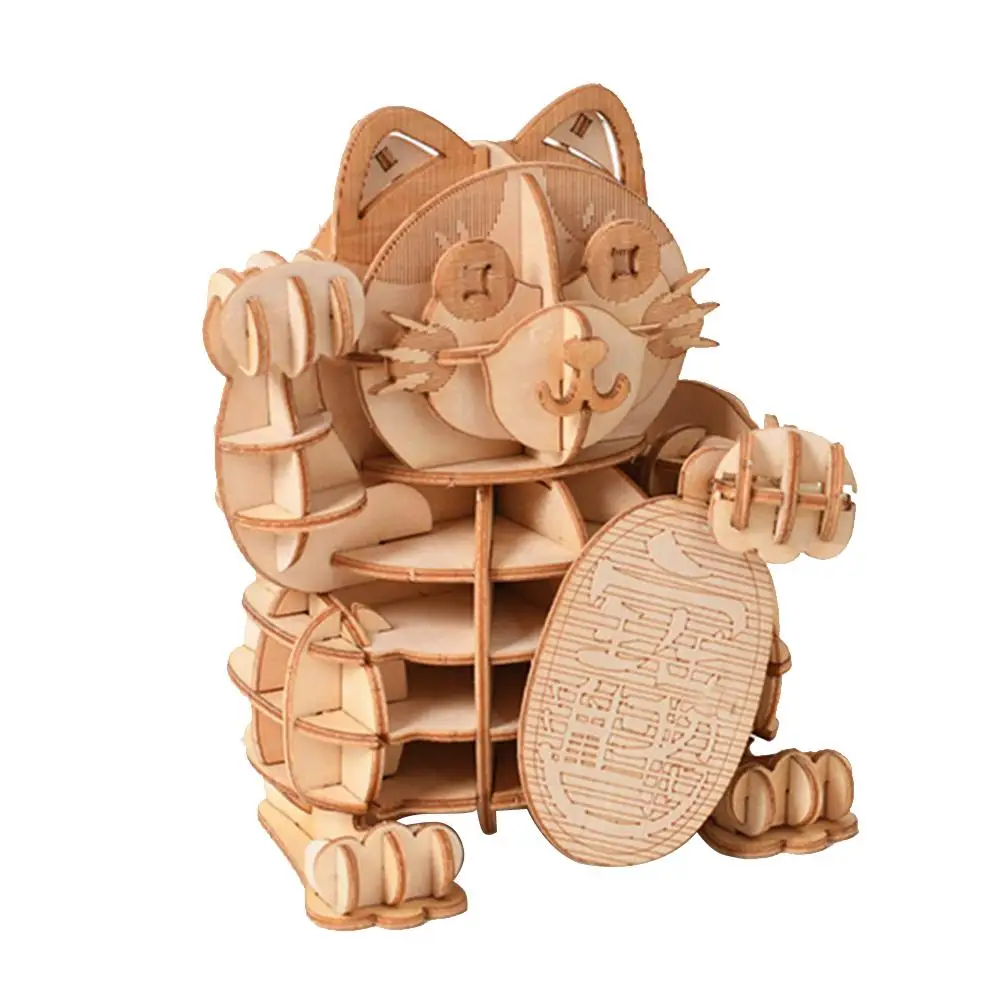 Наборы моделей для лазерной резки, корабельная игрушка, 3D деревянная головоломка, сделай сам, игрушки, животные, сборка, ремесло, украшение стола, игрушка для детей, детей, взрослых - Цвет: Fortune Cat