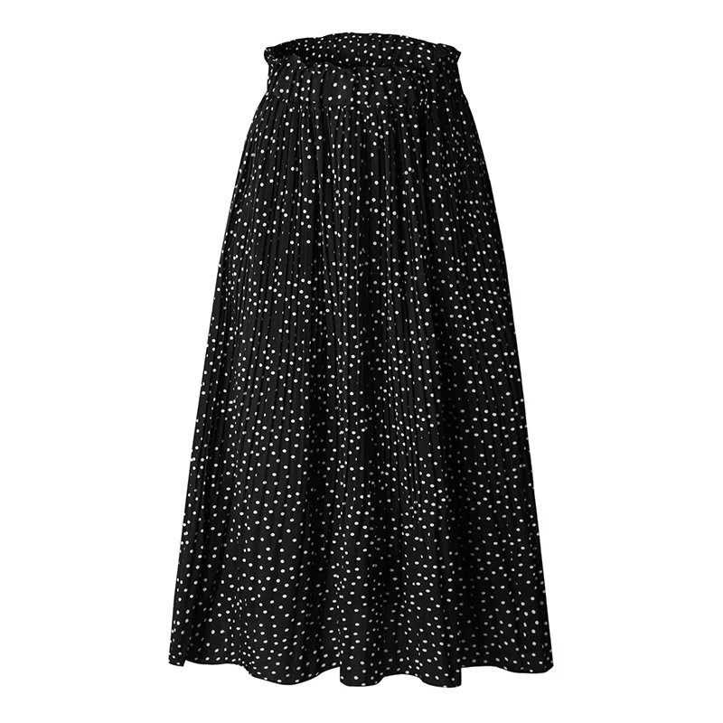 Модные плиссированные юбки в горошек для женщин, тонкая длинная юбка с карманами, высокая талия, длинная эластичная юбка с принтом, женские весенне-осенние акции - Цвет: Черный