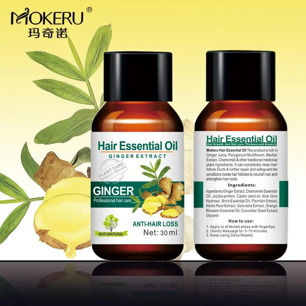 Mokeru 1pc 30ml Ginger Organic Herbal Hair Essential Oil Hair Loss Treatment Fast Growth oil For Women and man