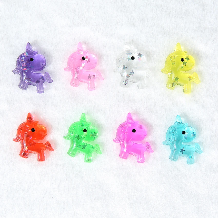 

20pcs/lot 28*30mm glitter unicorn charms Gradient color Flatback Resin Cabochons for headwear accessories and phone deco.