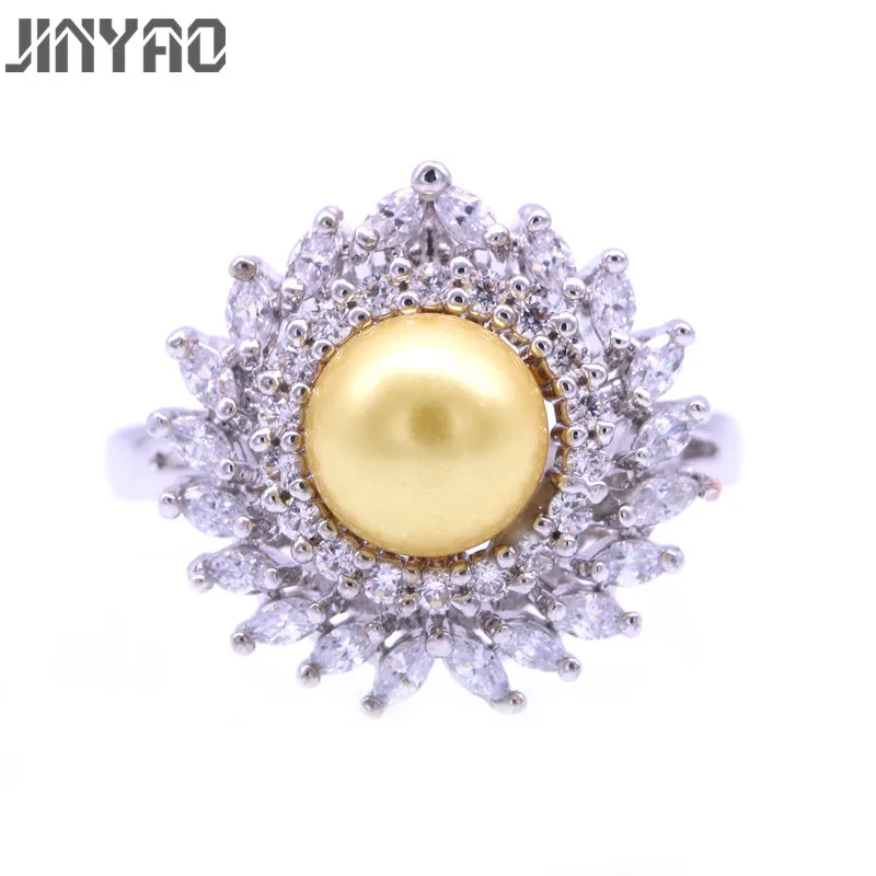 JINYAO элегантный желтый жемчужный кольцо для женщин Мода AAA кубического циркония белого золота Цвет Свадебные ювелирные изделия, обручальное кольцо